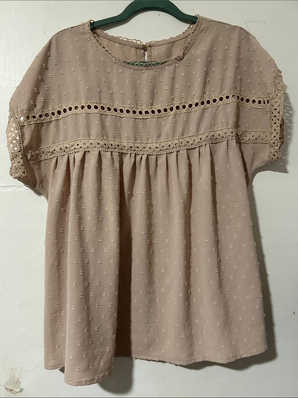 Blush neutral Lace-Trim Peasant blouse
